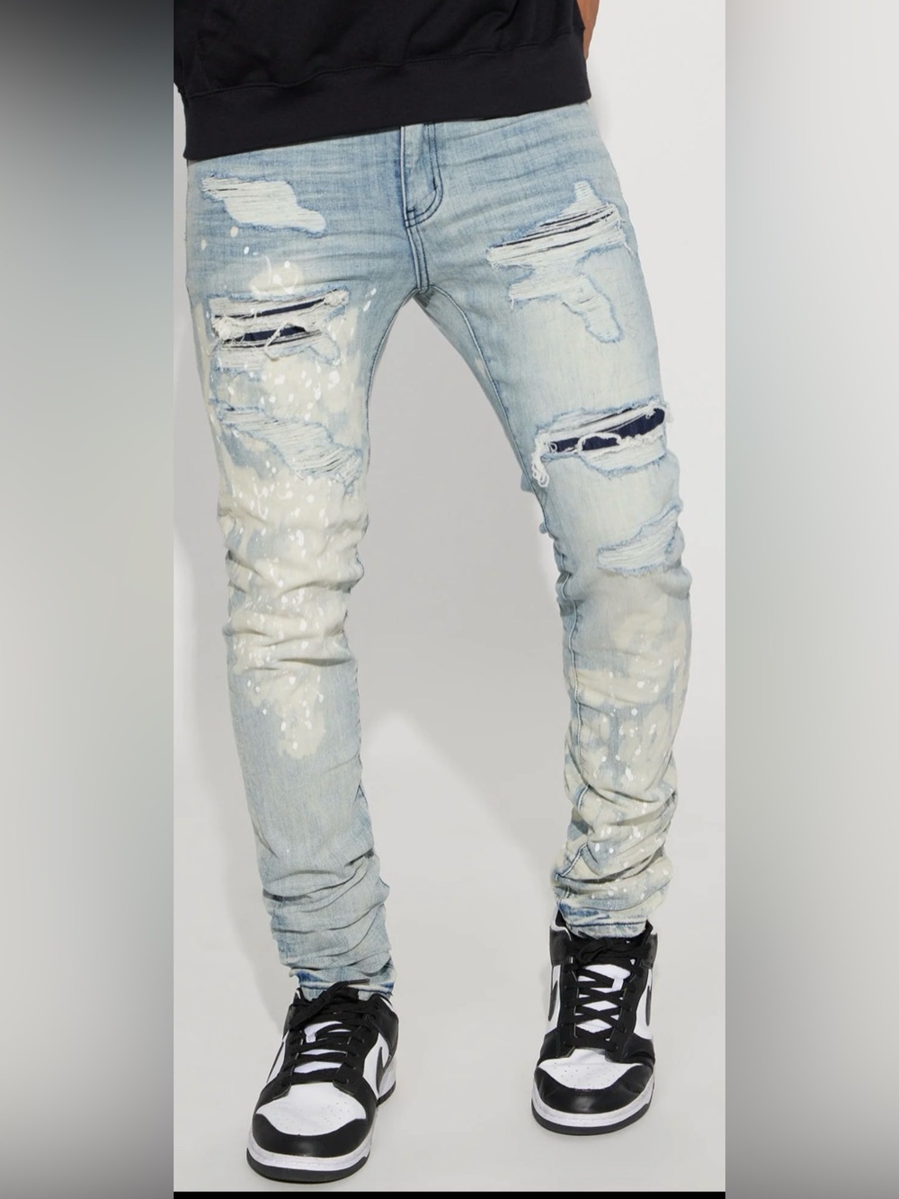 NWT Nova Men For It Paint Splattered Stacked Skinny Jeans - Light Wash